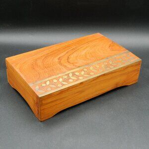 Wood Box with Velvet Lining and Brass Inlay Trim